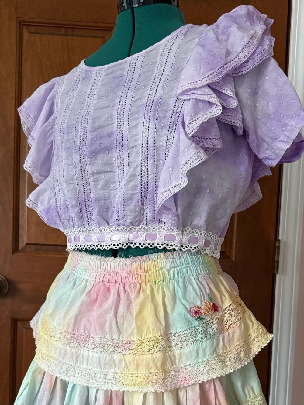 Loveshackfancy Lavender Natasha Bodice Ruffle Crop Top Handmade Upcycle Small